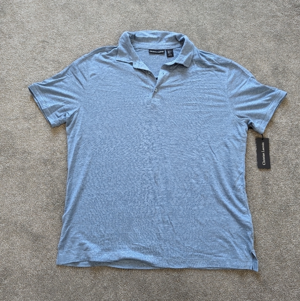 Christian LaCroix blue linen polo Tshirt men's XLarge NEW
